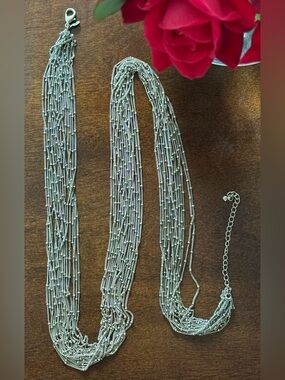 Premier Designs Liquid Metal Design Multi-Strand Silver Beaded Necklace